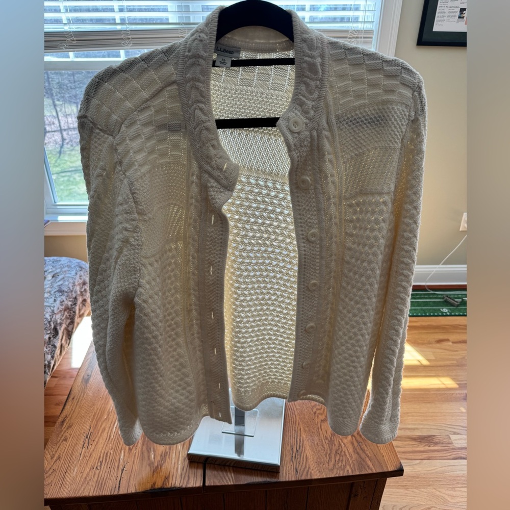 L.L. Bean Heritage Cotton Fisherman Women's Cardigan – Cream – Petite XL White